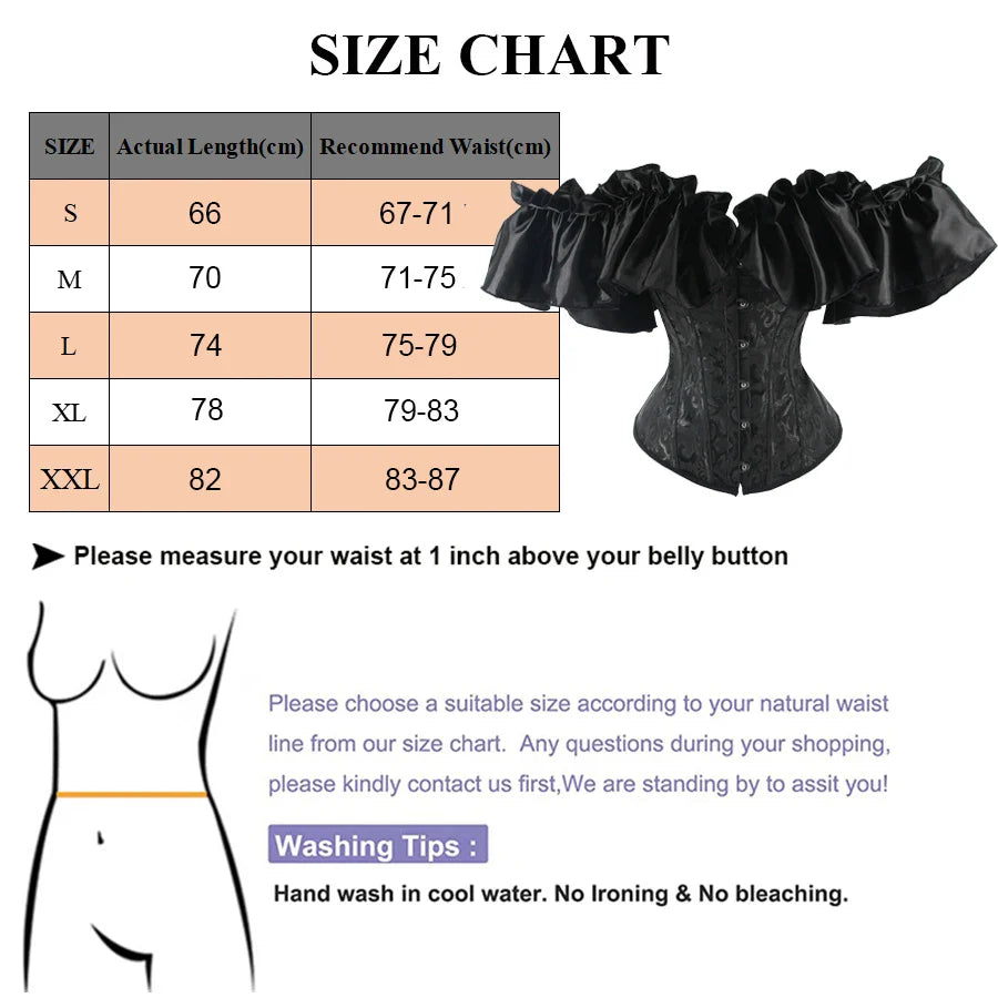 Off Shoulder Corset Top Sexy Gothic Corsets and Bustiers Overbust Corset Slimming Waist Trainer Ruffles Short Sleeve Women Top