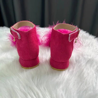 Toddler Girls Sandals Summer Low-heels Children's Sandals Open-toe Princess Fluffy New Versatile Kids Fashion Ankle-strap Shoes