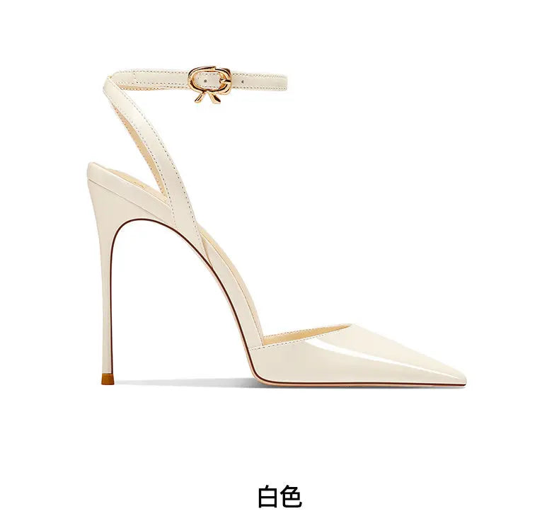Black patent leather high-end, versatile and comfortable high heels, 2026 autumn new style pointed thin heel sandals for women