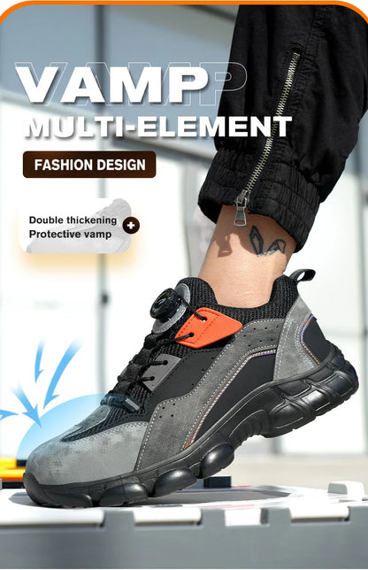 Rotary Buckle New Work Sneakers Lightweight Protective Shoes Safety Industrial Puncture-Proof Anti-smash Men Steel Toe Shoes
