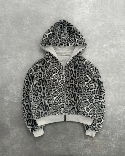 Hip-hop Nova Roupa Dupla Face Harajuku Retro Estampa de Leopardo Moda Solta Zíper Moletom Masculino Street Casual Feminino