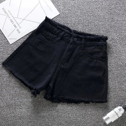 2025 Summer Woman High Haist Jeans Shorts Fashion Rough-edges Denim Short Pants Schoolgirl Casual Pants Blue Black White Jeans