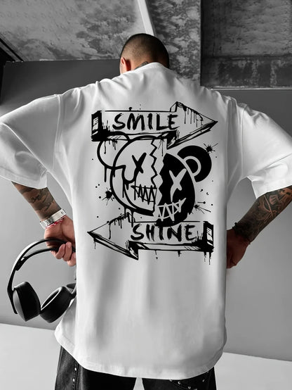 Men's American Street Style Printed T-shirt - Round Neck Summer Short Sleeved Shirt,