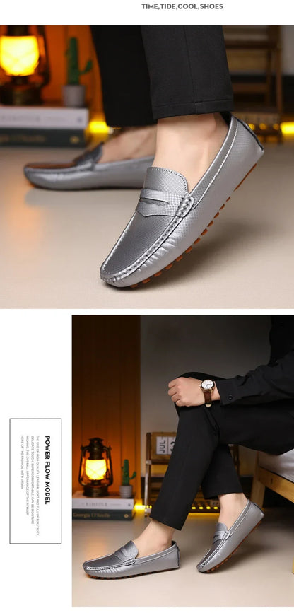 Mocassins Masculinos de Couro Azul de Luxo Moda Casual Confortável para Homens Designer Sapatos Slip-on Planos Masculinos zapatos hombre