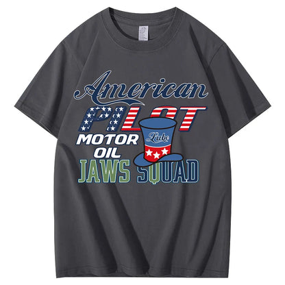 Unisex  American Pilot Motor Oil Graphic T-Shirt USA Flag Print Casual Streetwear Short Sleeve Tee Tee for Men Women
