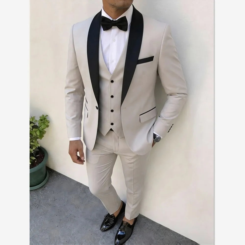 3pcs Men'S Slim Fit Groomsmen Suit | Purple Jacket, Vest, Pants with Non-Stretch Fabric and Color Block Pattern
