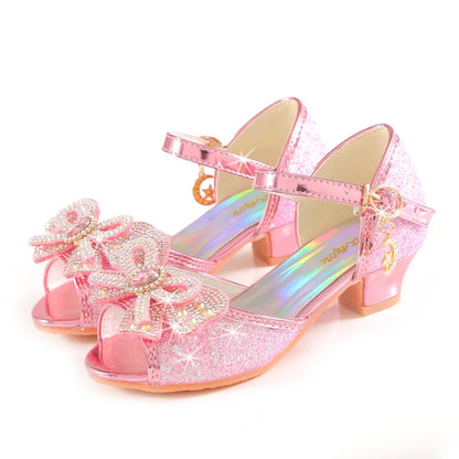 2026 Girls' Princess Sandals Children's Shoes Frozen Elsa Children's Shoes Girls Fashion Baby Pink Blue High Heel Shoes Size