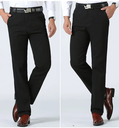 Men's 100% Cotton Summer Thin Pant Autumn Thick Classic Solid Casual Bland High Waist Trousers Business Office Cargo Pants Cheap