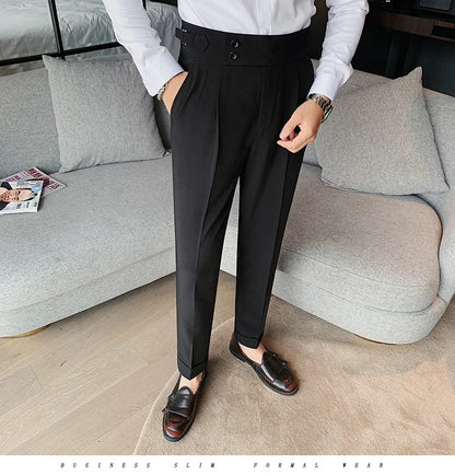 Men British Style Suits Pants New Male Solid High Waist Trousers High Quality Men Formal Slim Fit Business Casual Suit Pants