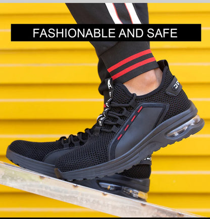 Men's Summer Mesh Safety Shoes Steel Toe Anti- Crush Breathable Lightweight Work Shoes Knitted Upper Kevlar Insertion Proof