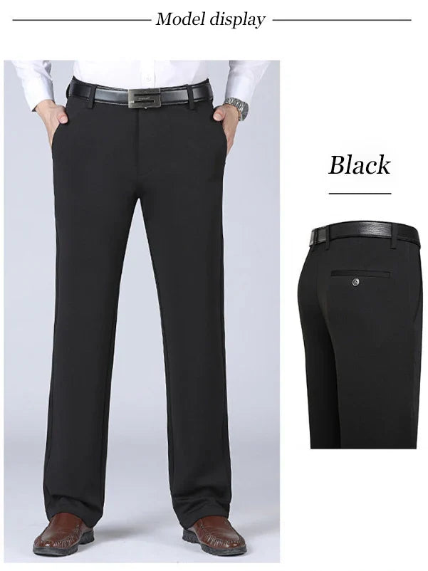 Autumn Winter Men's Fleece Pants Plush Smart Casual Suit Pants Loose Straight Navy Blue Black Dress Pants Thick Warm Trousers