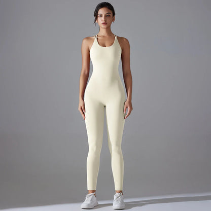 Sexy Backless Bodycon Scrunch Jumpsuit Raises Butt Women Dance Fitness Overalls Push Up Sleeveless Yoga Sport Jump Suit