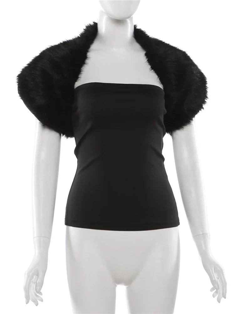 Trend Classic 2-Piece Set Women Sexy Furry Shawl+Sleeveless Tank Top Fashion Party Club Stretch Skinny Activi Outfits