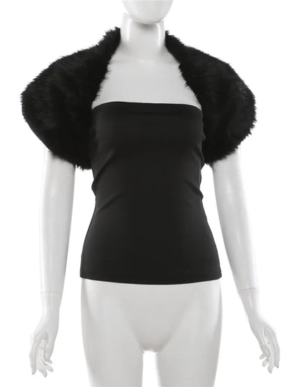 Trend Classic 2-Piece Set Women Sexy Furry Shawl+Sleeveless Tank Top Fashion Party Club Stretch Skinny Activi Outfits