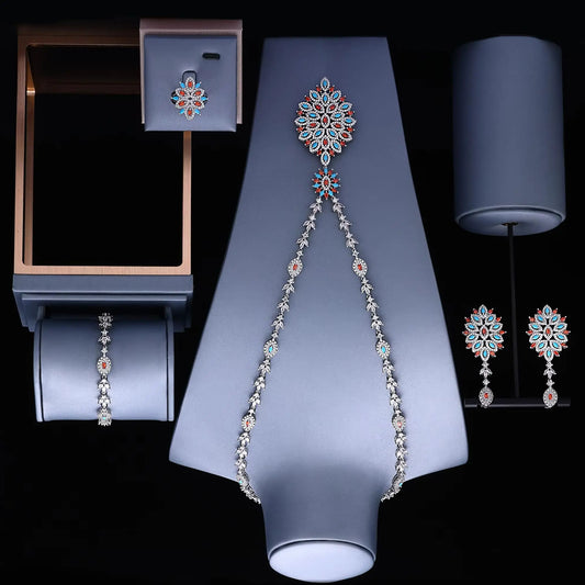 Famous Brand Turquoise Luxury African Jewelry Sets For Women Wedding Party Zircon Crystal Dubai Bridal Jewelry Set