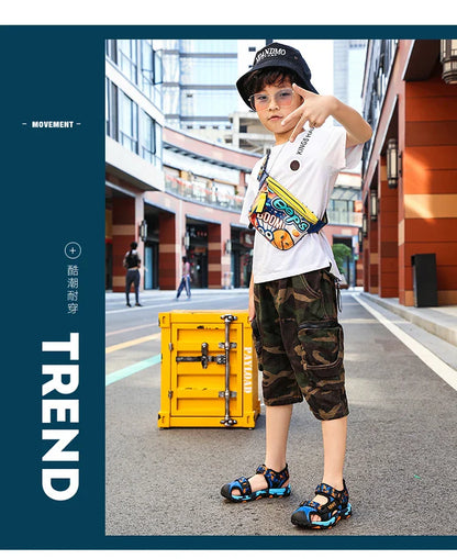 Children's Summer New Sandals Boys Fashion Camouflage Mountaineering Anti slip Sandals Outdoor Leisure Sports Slippers 28-40