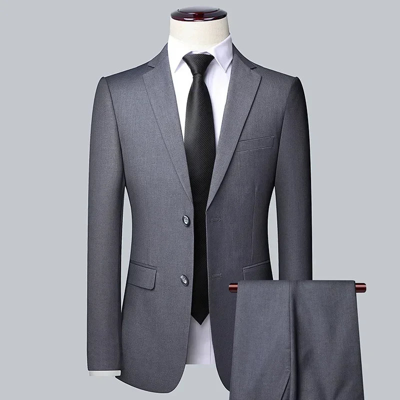 Suit  Outdoor Gentleman Solid-color Men's Fashionable Formal Business Wedding Hosting Banquets Casual and Fitted Gentle Suit