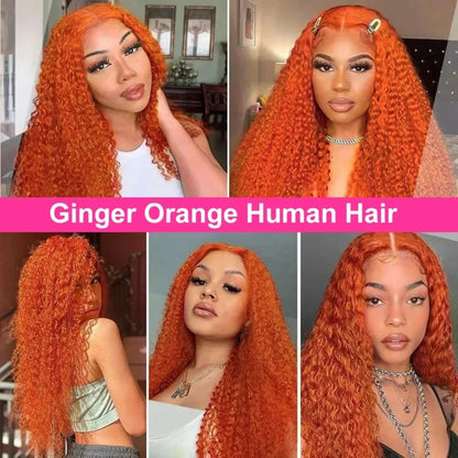 30Inch Orange Ginger Water Wave Lace Front Wigs 13x4 13x6 #350 Colored Wigs Brazilian Human Hair Deep Wave Curly Wigs 260Density