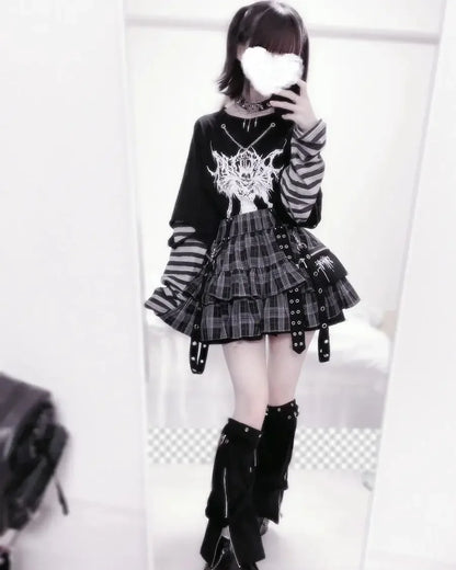 Summer New Cute Girl Elastic High Waist Women's All-Matching Short Y2k Skirts Punk Style Zipper Ruffled Plaid Mini Skirt