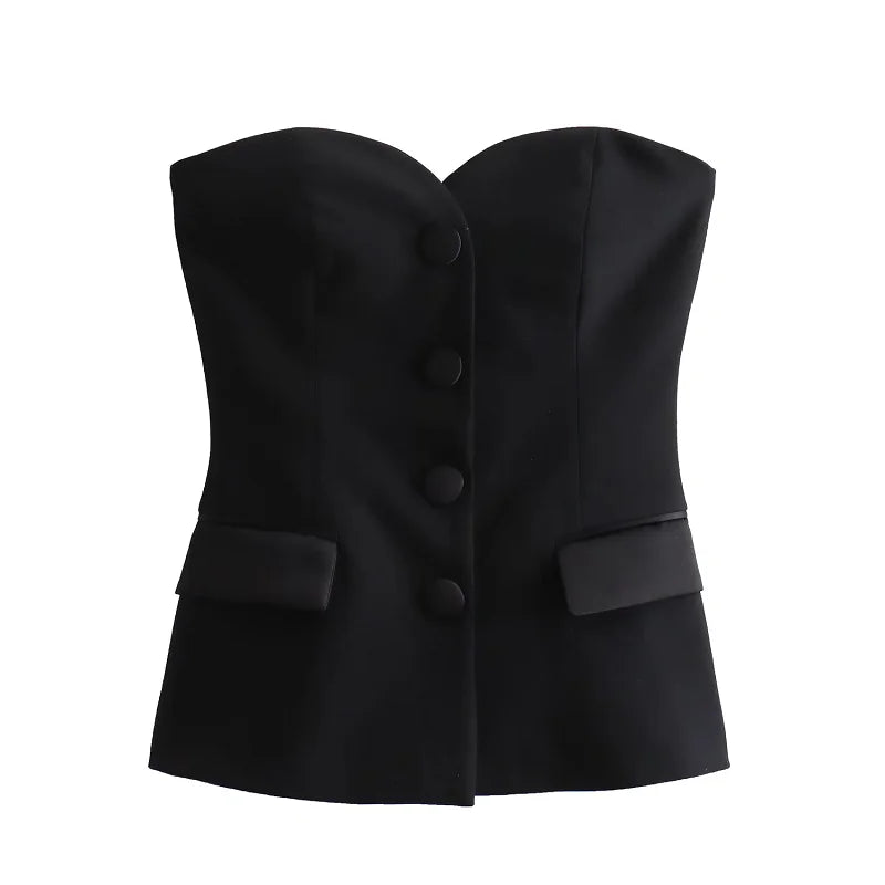Top Women's 2024 Summer Tanks&Camis Elegant Tube Top Ladies Fashion Casual White Black Sleeveless Backless Corset Tops