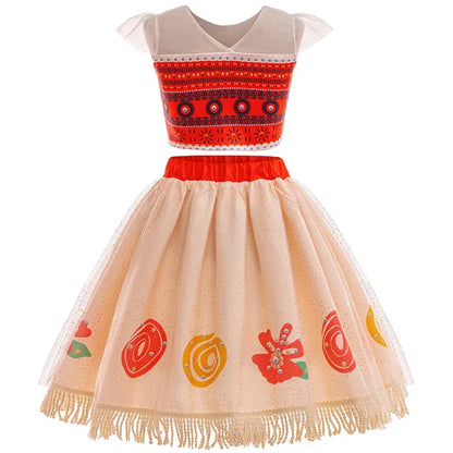 2024 New Movie Moana 2 Girl Dress Halloween Party Costume Princess Fancy Clothes Children Vaiana Outfit Dress
