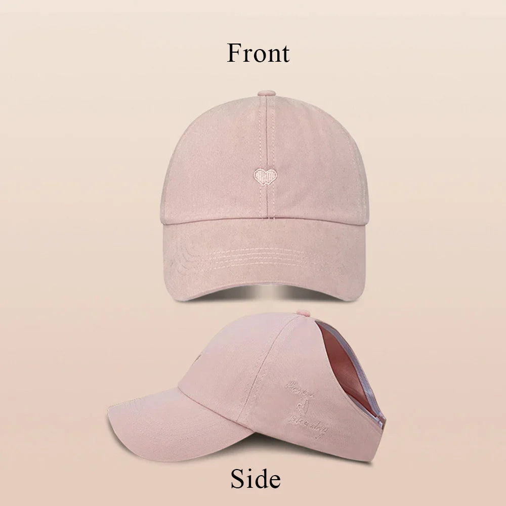 Kids Baseball Caps for Boys Girls Sun Hat Love Heart Hollow High Ponytail Caps Children Adjustable Baseball Caps for 4-12 Years