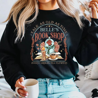 Vintage Belle's Book Shop Sweatshirt Women Tale As Old As Time Hoodie Beauty Beast Shirt Aesthetic Princess Trendy Sweatshirts