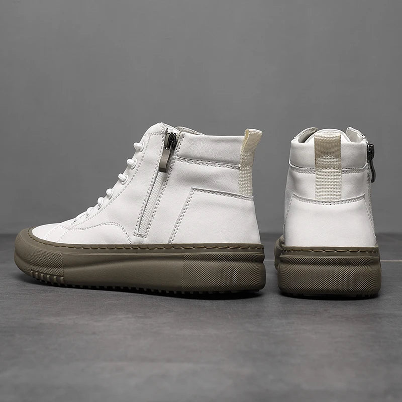 Men's Spring and Autumn Style White Sneakers, New Trendy Versatile High-Top Sneakers, Summer Fashion Casual Men's Shoes, Breathable and Durable Sneakers