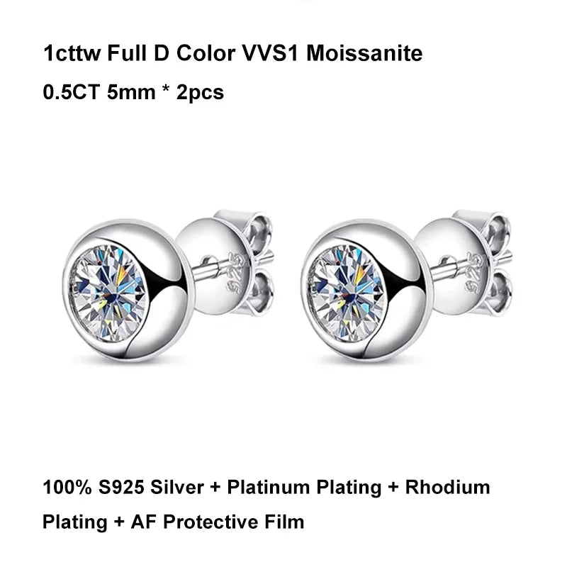 2 in 1 Round Bubble Full D Color Moissanite Stud Earrings for Women 925 Silver All Diamond Earring Pierced Ear Fine Jewelry
