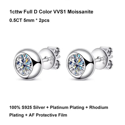 2 in 1 Round Bubble Full D Color Moissanite Stud Earrings for Women 925 Silver All Diamond Earring Pierced Ear Fine Jewelry