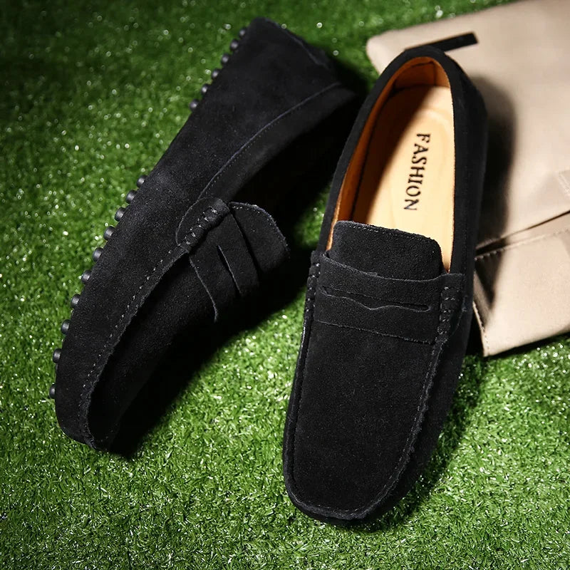 High Quality Suede Men Casual Shoes Non-slip Mens Driving Shoes Slip on Flats Loafers Leather Shoes 10 Colors Size 38-49
