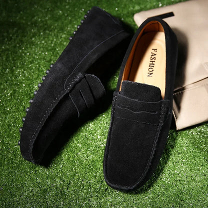 High Quality Suede Men Casual Shoes Non-slip Mens Driving Shoes Slip on Flats Loafers Leather Shoes 10 Colors Size 38-49
