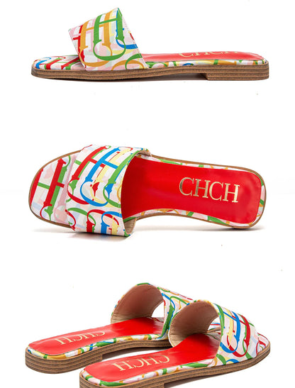 Fashionable Retro Design New Women's Shoes Summer Casual Color Blocking Design Non Slip Sandals Slippers Letter Slippers