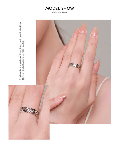 Vintage 925 Sterling Silver Hollow Out Heart To Heart Simple Style Stacking Rings For Women Fine Jewelry