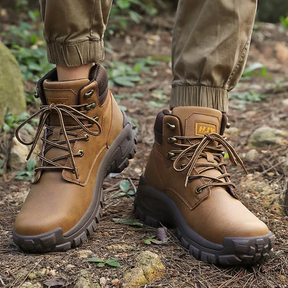High-Top Leather Men's Boots Breathable Desert Combat Boots Outdoor Non-slip Hiking Boots Men Motorcycle Boots Work Ankle Boots