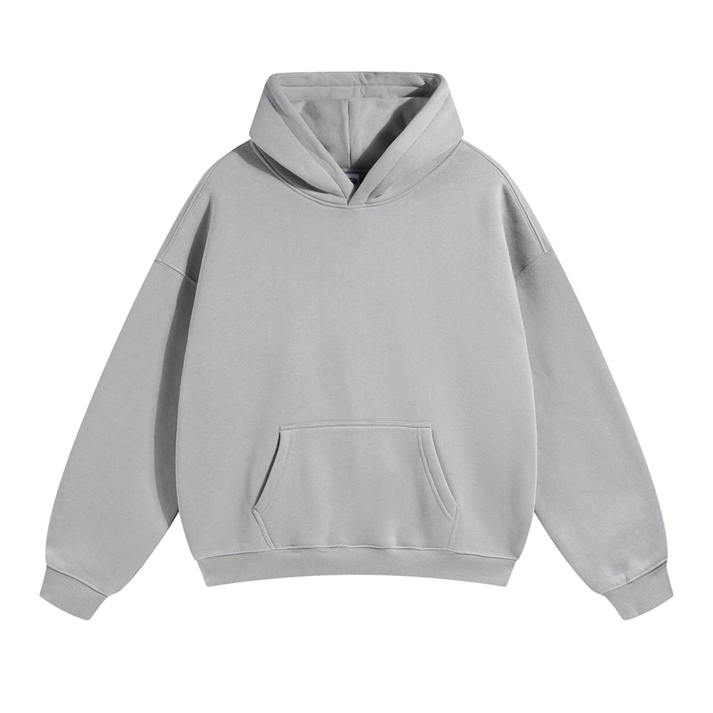 Thick 350gsm Fleece Hooded Hoodies For Men Unisex Winter Oversized Loose Basic Solid Sweatshirts Pullovers Coats HY0631