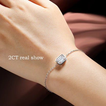 1/2CT Emerald Radiant Cut Moissanite Bracelets for Women Men Adjustable 15-20cm Chain 925 Sterling Silver Jewelry Fine