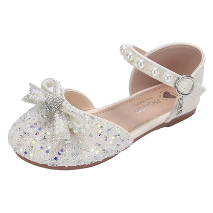 2026 Girls' Princess Shoes Spring And Summer Sandals White Flat Dress Shoes Pearl Decoration For Kids And Teens