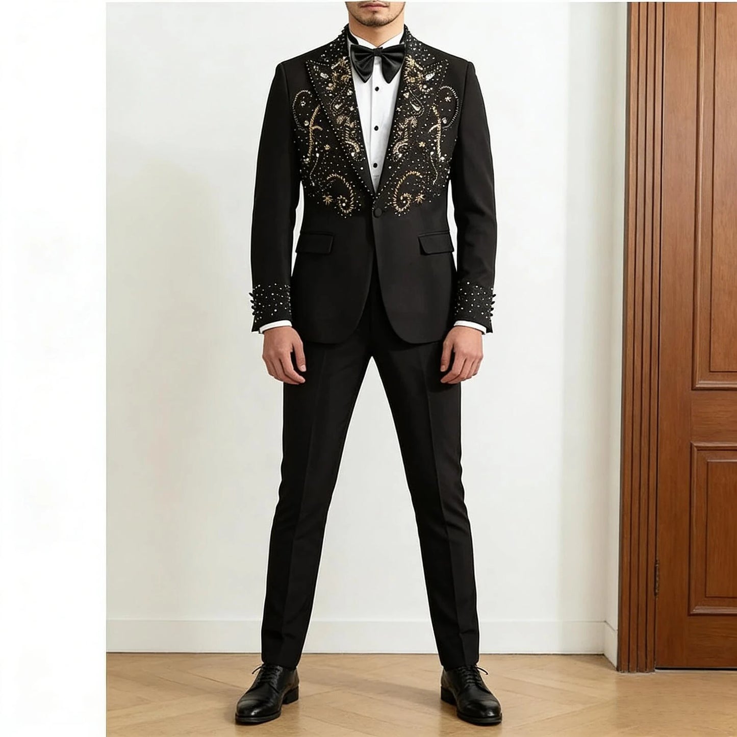 2 Piece Suit for Men Luxury Mens Suit For Wedding Host Banquet Handmade Beaded Western Suit French Elegant Black Blazer