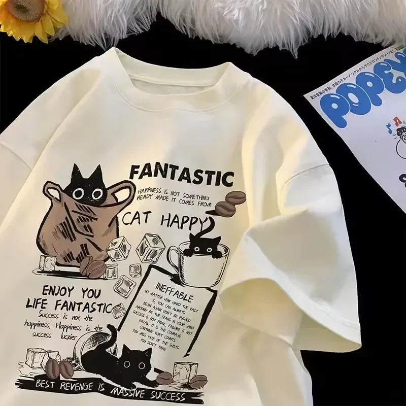 Funny Fashion Women T Shirt Cat Printed T-Shirt Casual Short Sleeve Couples T-Shirt Funny Cat Streetwear Female Top Tee