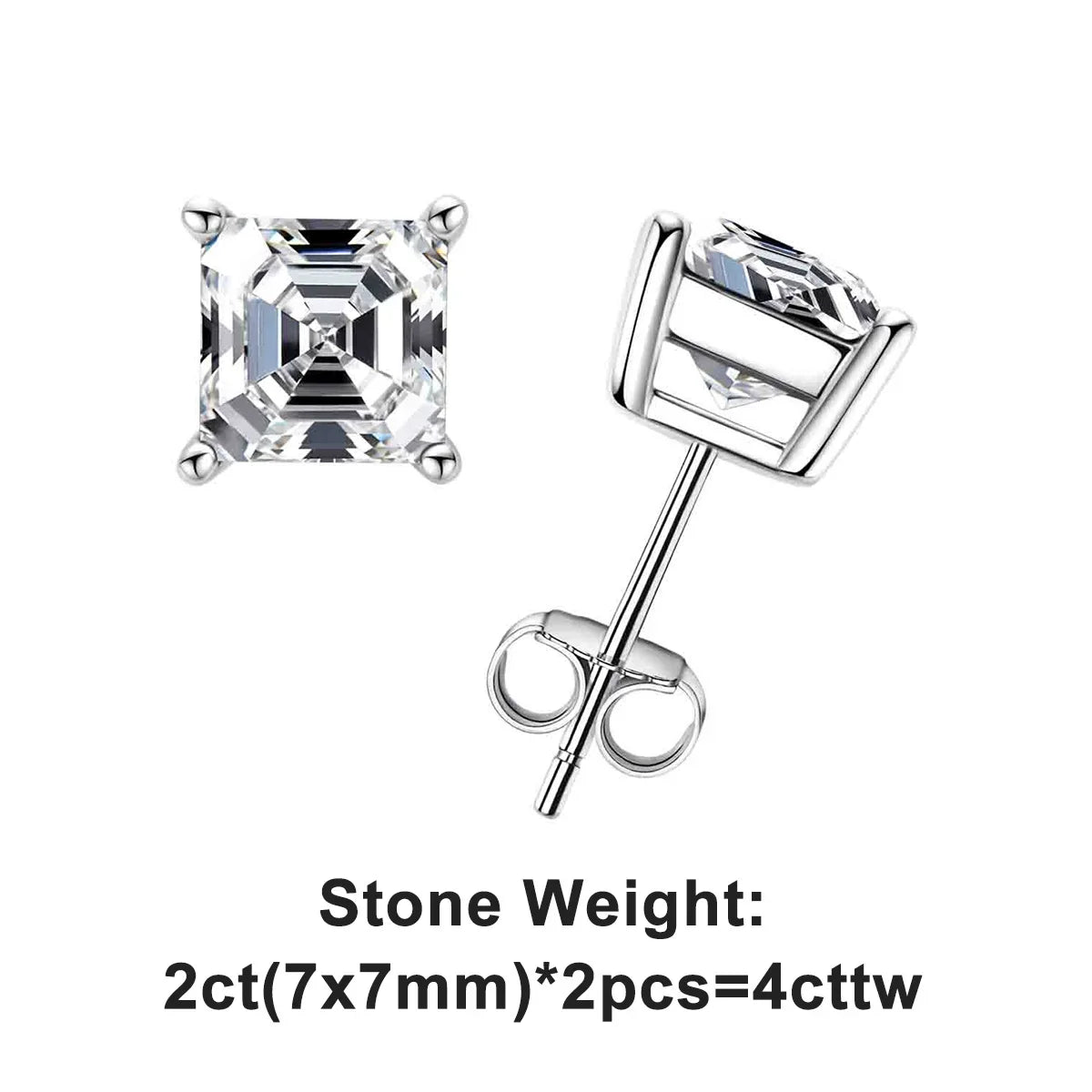 10K Gold Post 4/2/1ct Asscher Cut Moissanite Stud Earrings Anti-allergy Eearrings For Women Jewelry Wholesale