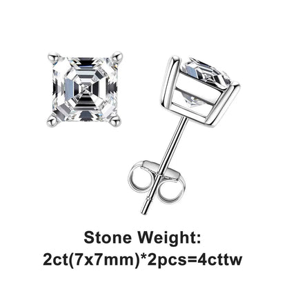10K Gold Post 4/2/1ct Asscher Cut Moissanite Stud Earrings Anti-allergy Eearrings For Women Jewelry Wholesale