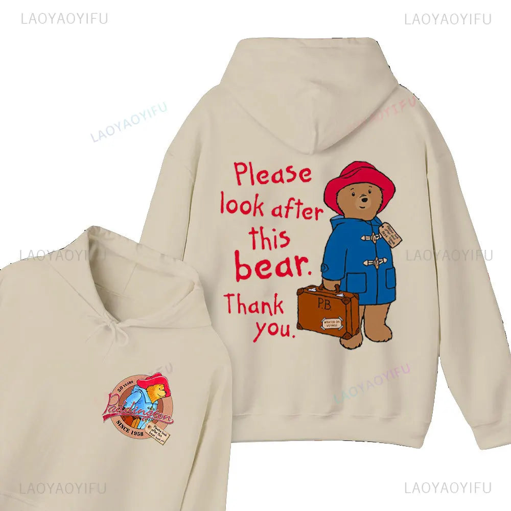 Moletom com Capuz Unissex com Estampa de Urso Paddington Fofo em Londres Novo, Moletom com Capuz Oversized, Primavera