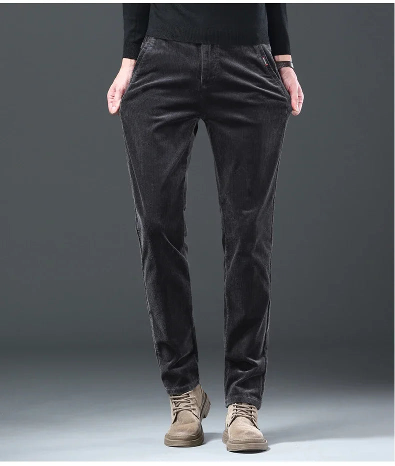 Fleece Winter Brand Men Clothing Corduroy Pants Warm Business Slim Velvet Korean Casual Trousers Male Plush Pants