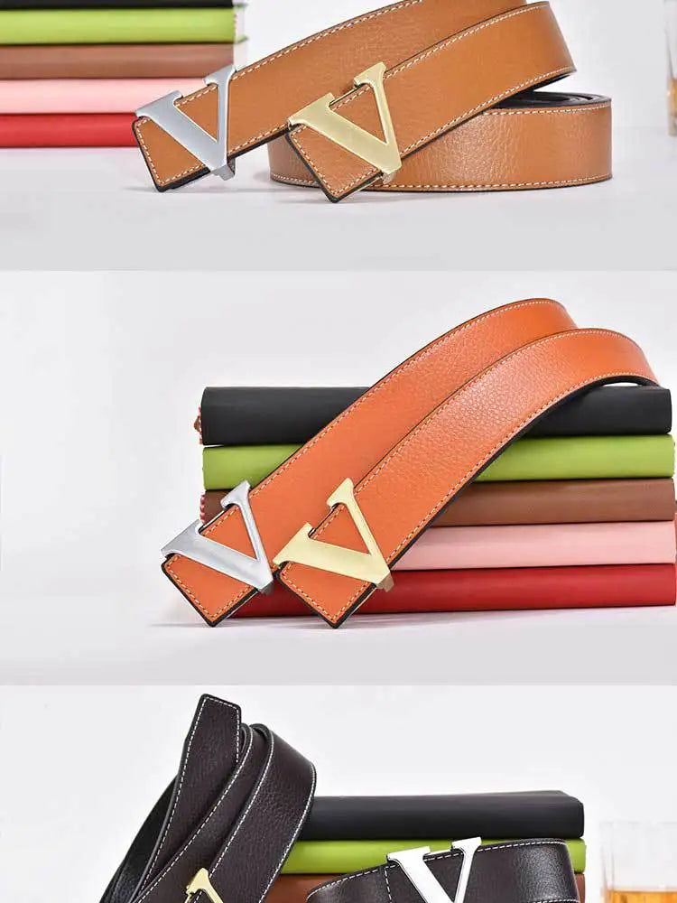2024 New Temperament Business Men's Belt Letter Metal Button Head Versatile Decorative Jeans Dress Business Men's Belt
