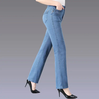 High waisted Loose Straight leg pants Women's Casual Denim Trousers