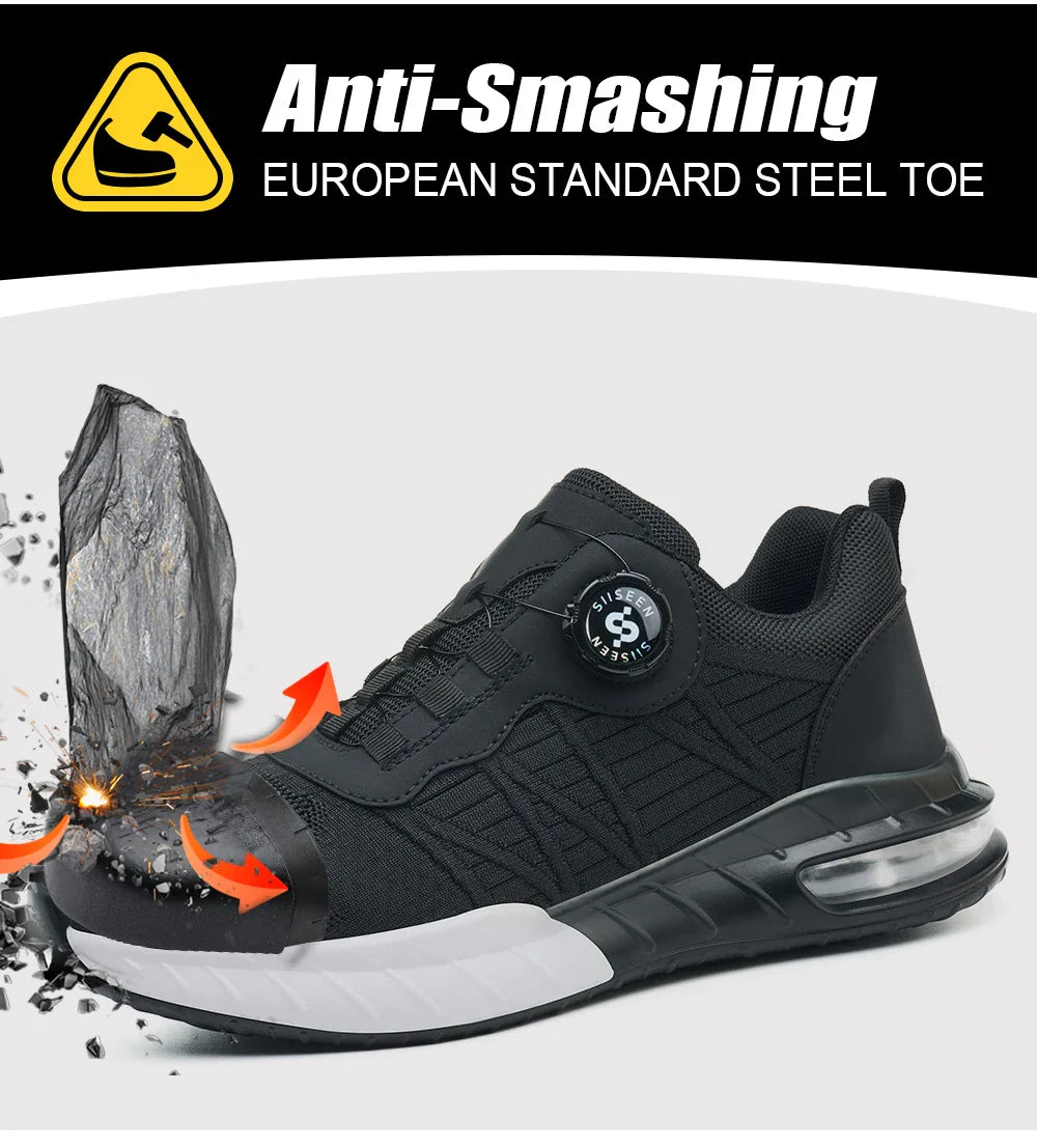 Men's Steel Toe Safety Shoes Anti Smash & Anti Puncture  Lightweight Work Fashionable And Durable Buttoned Safety Shoes Boots