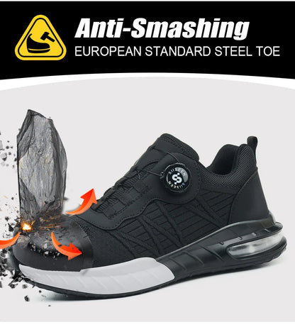 Men's Steel Toe Safety Shoes Anti Smash & Anti Puncture  Lightweight Work Fashionable And Durable Buttoned Safety Shoes Boots