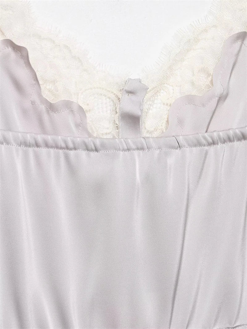 Women's Top 2026 New Spring Summer Lace Decoration Satin Textured Top for Women Chic Personality Female Spaghetti Strap Top