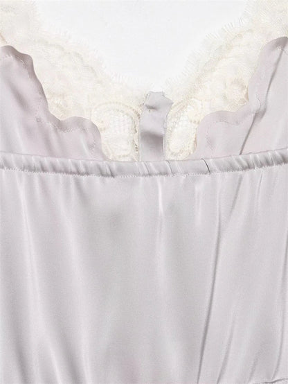 Women's Top 2026 New Spring Summer Lace Decoration Satin Textured Top for Women Chic Personality Female Spaghetti Strap Top